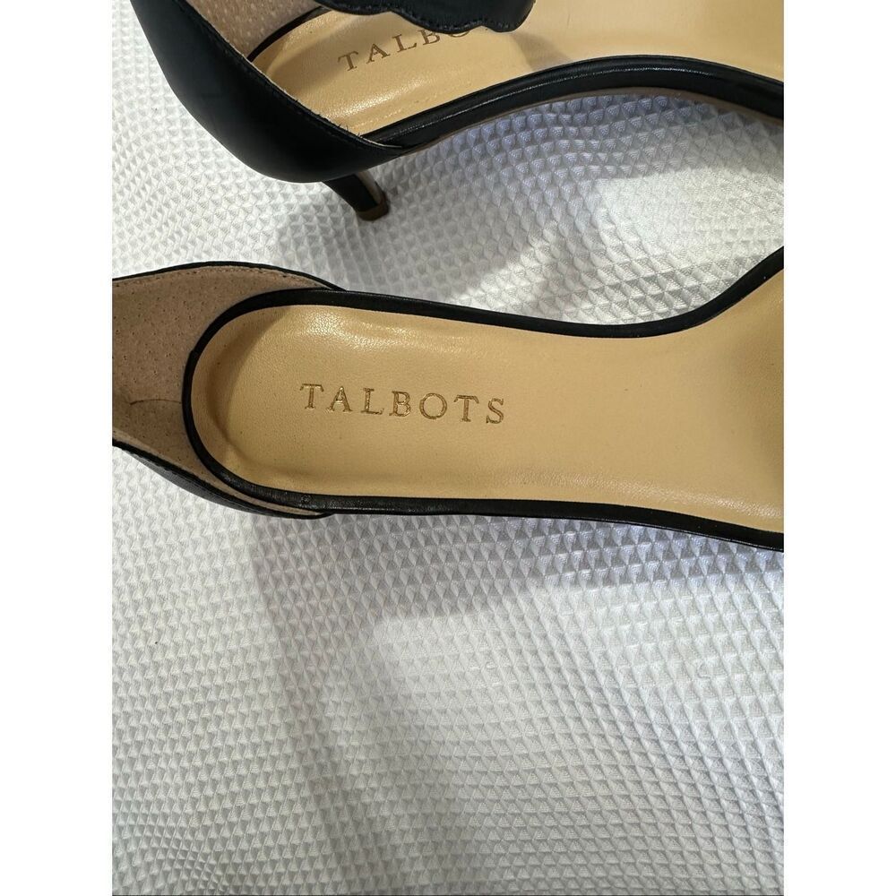 Talbots Pila kitten-heel sandals Black With White Scallop Trim Size 8m  A822 - Picture 5 of 10